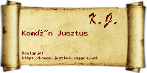 Komán Jusztus névjegykártya